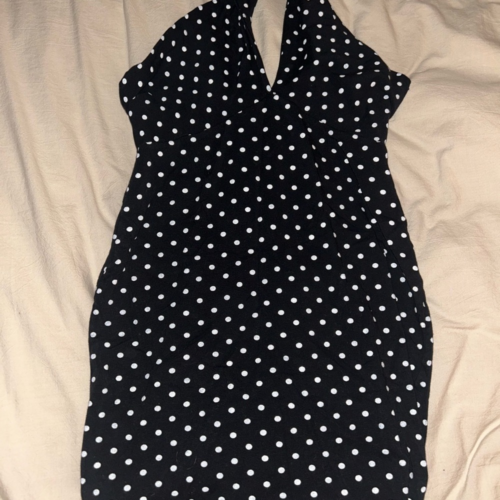 American Apparel Black Halter Polka Dot Dress